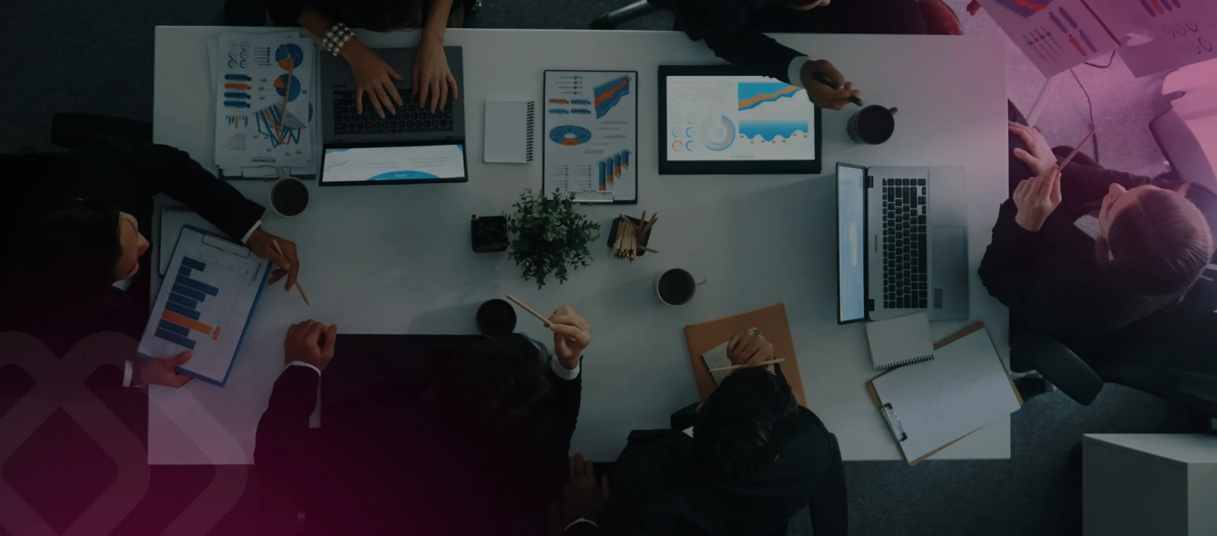 Overhead view of a business meeting
