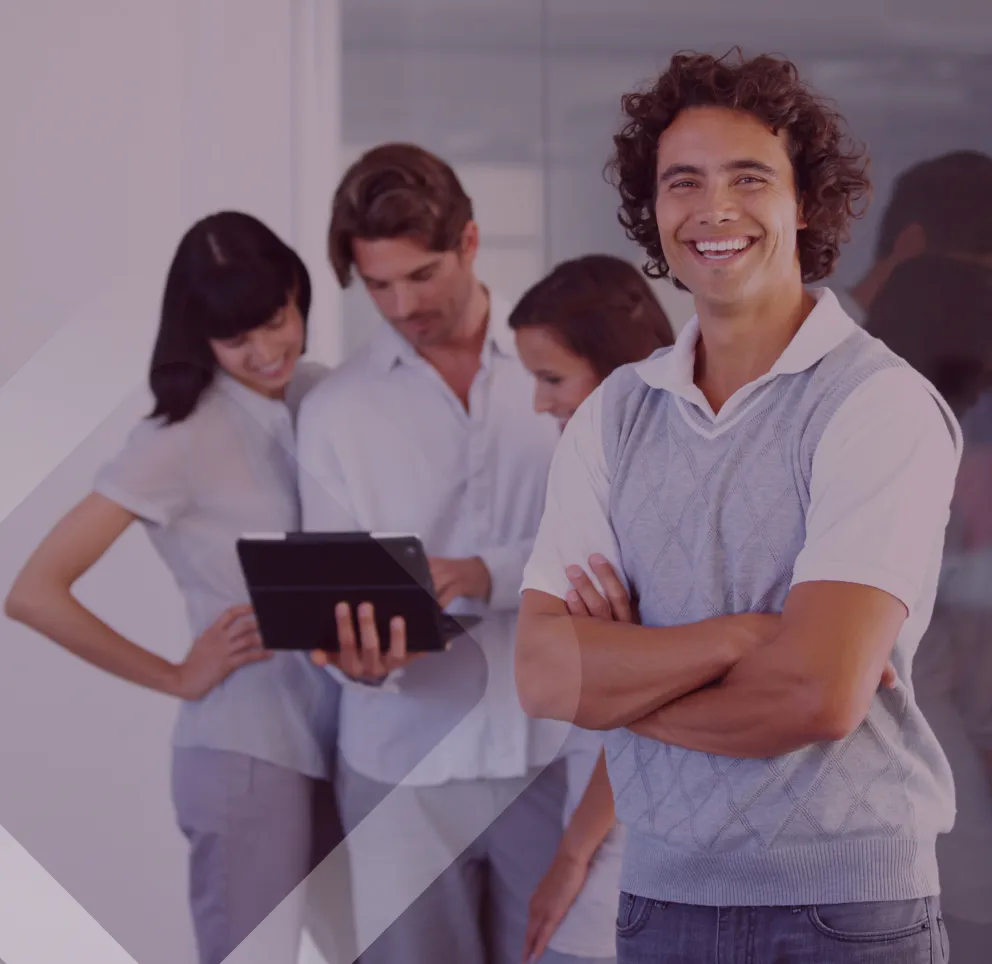 Group of colleagues with a tablet