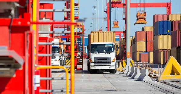 Truck at a shipping container yard