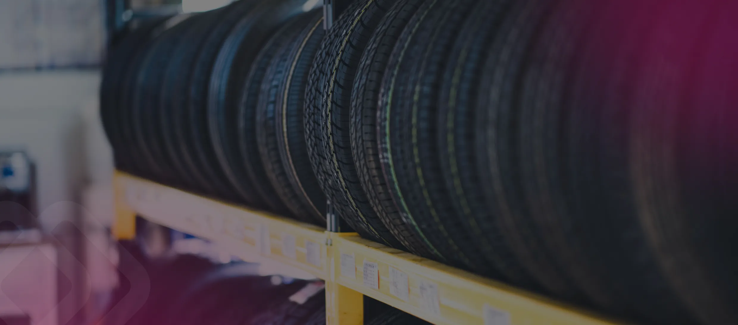 Tyres on a warehouse rack