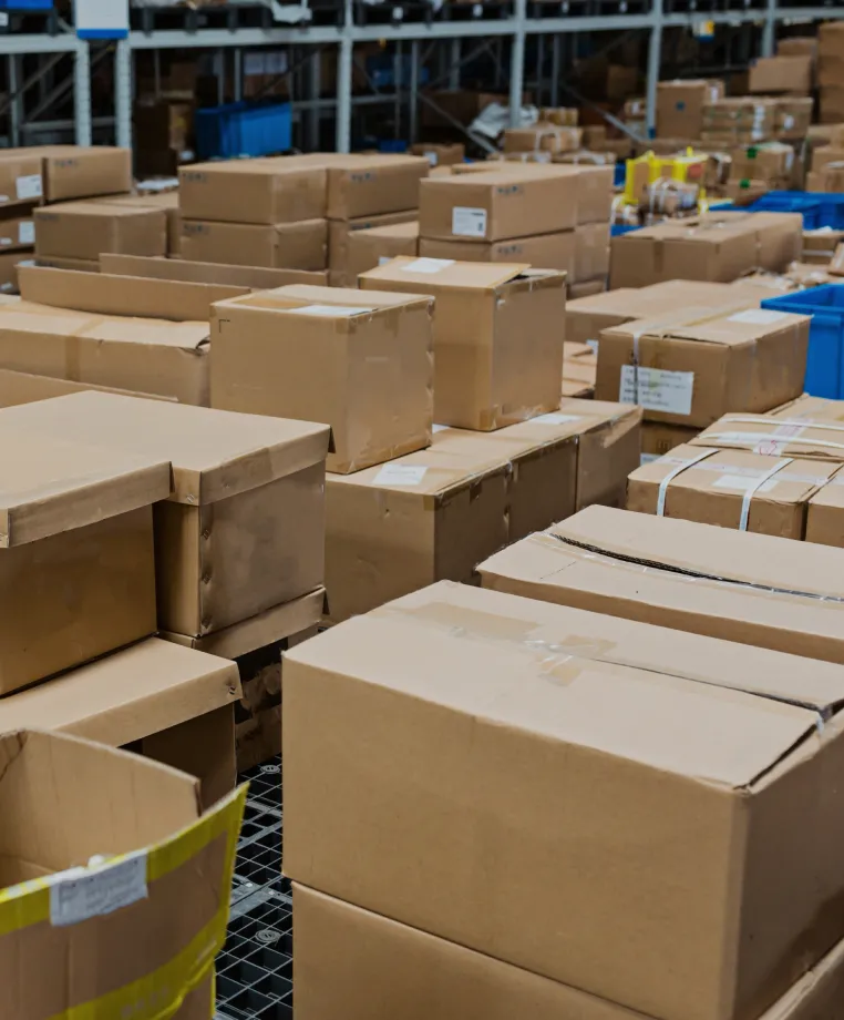 Parcels on a warehouse conveyor