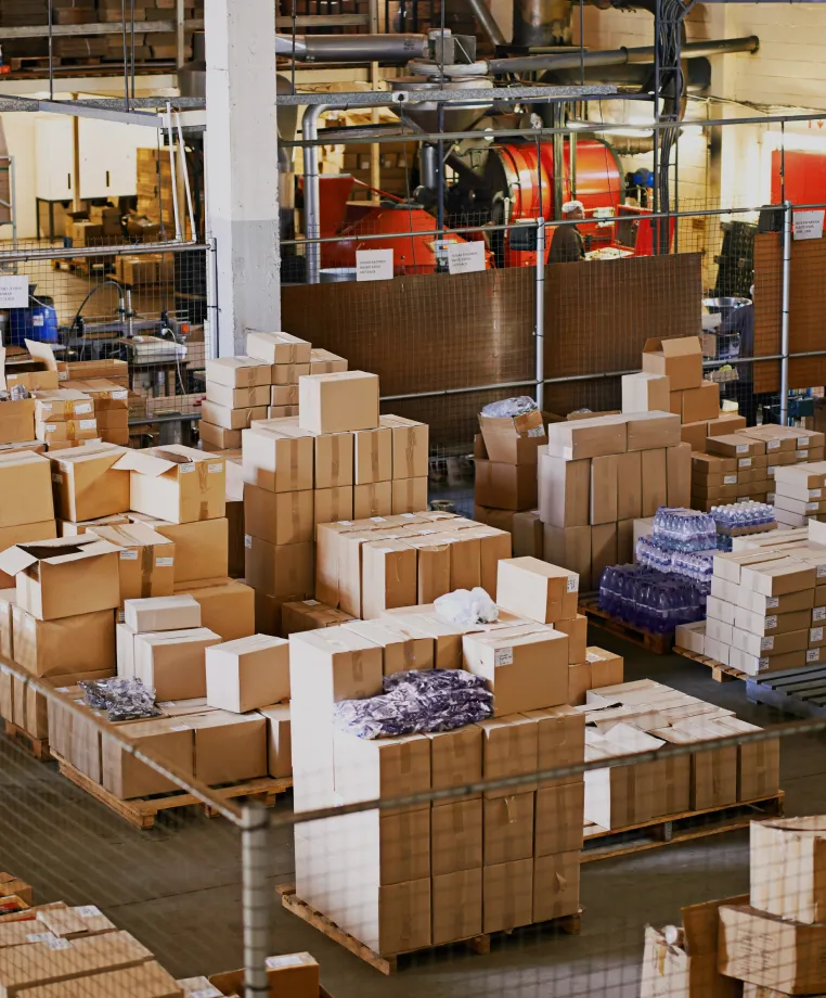 Warehouse with boxes on pallets