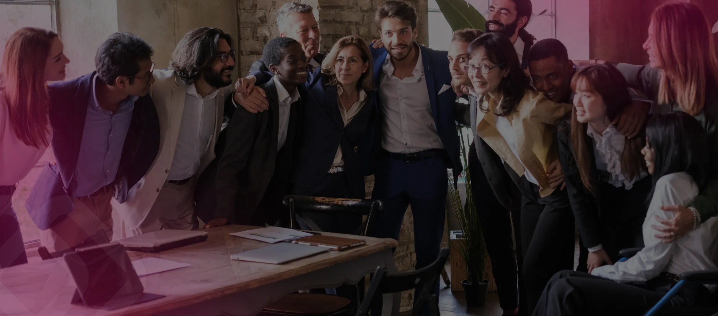 Team gathered in an office
