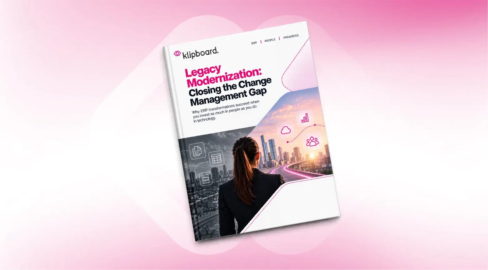 Legacy ERP modernisation eBook cover focused on change management and digital transformation.