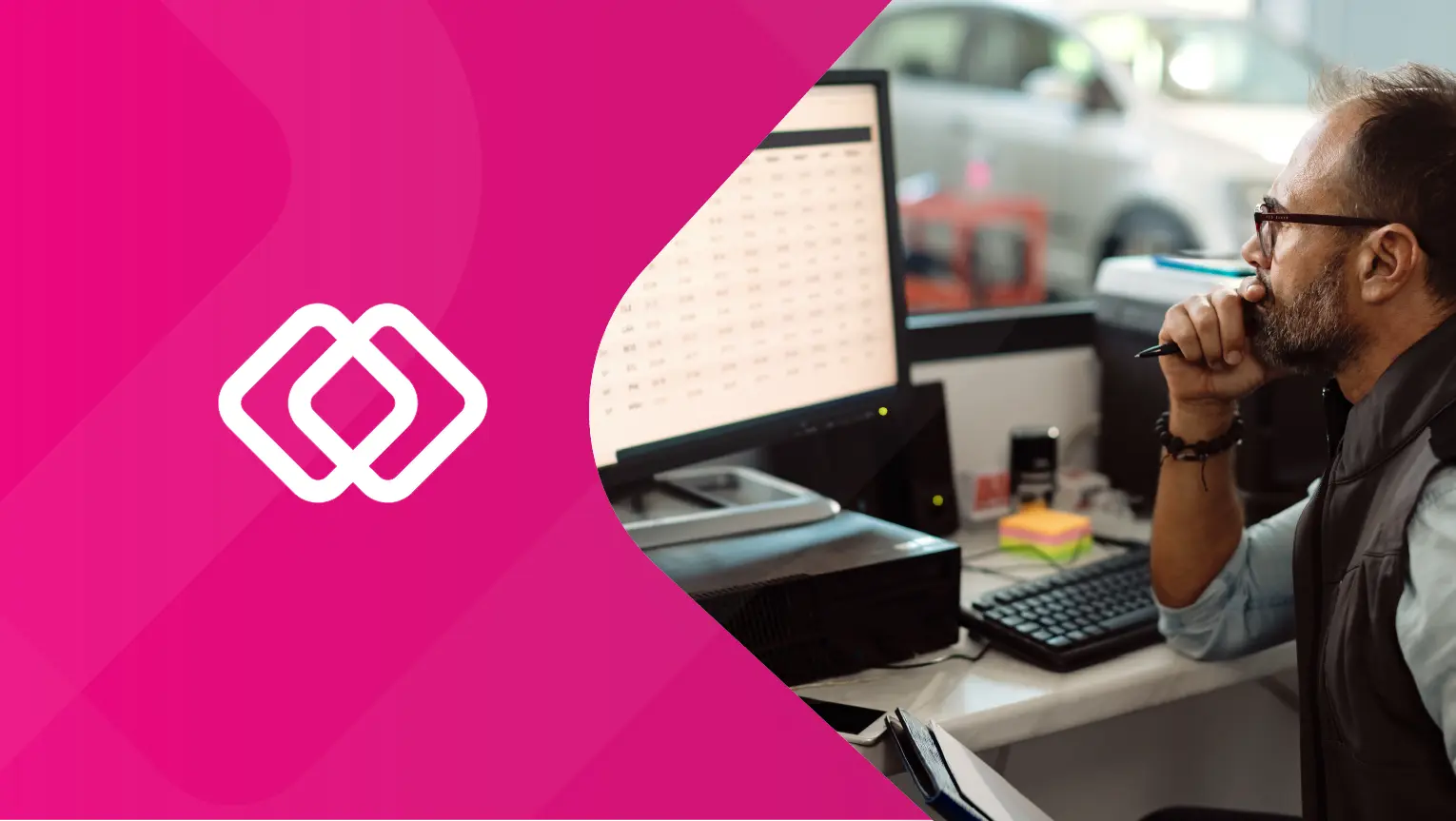 Garage manager reviewing BACS payment costs on a computer using Klipboard software