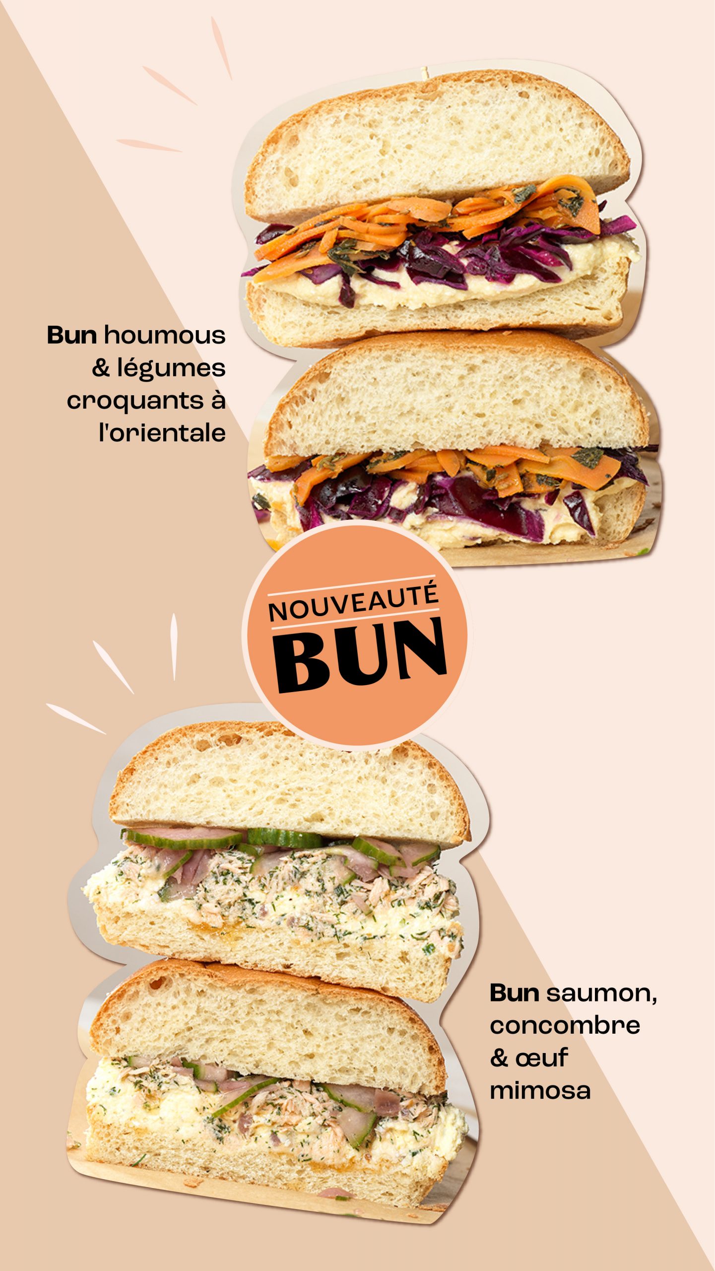 Bun houmous & légumes et Bun saumon 