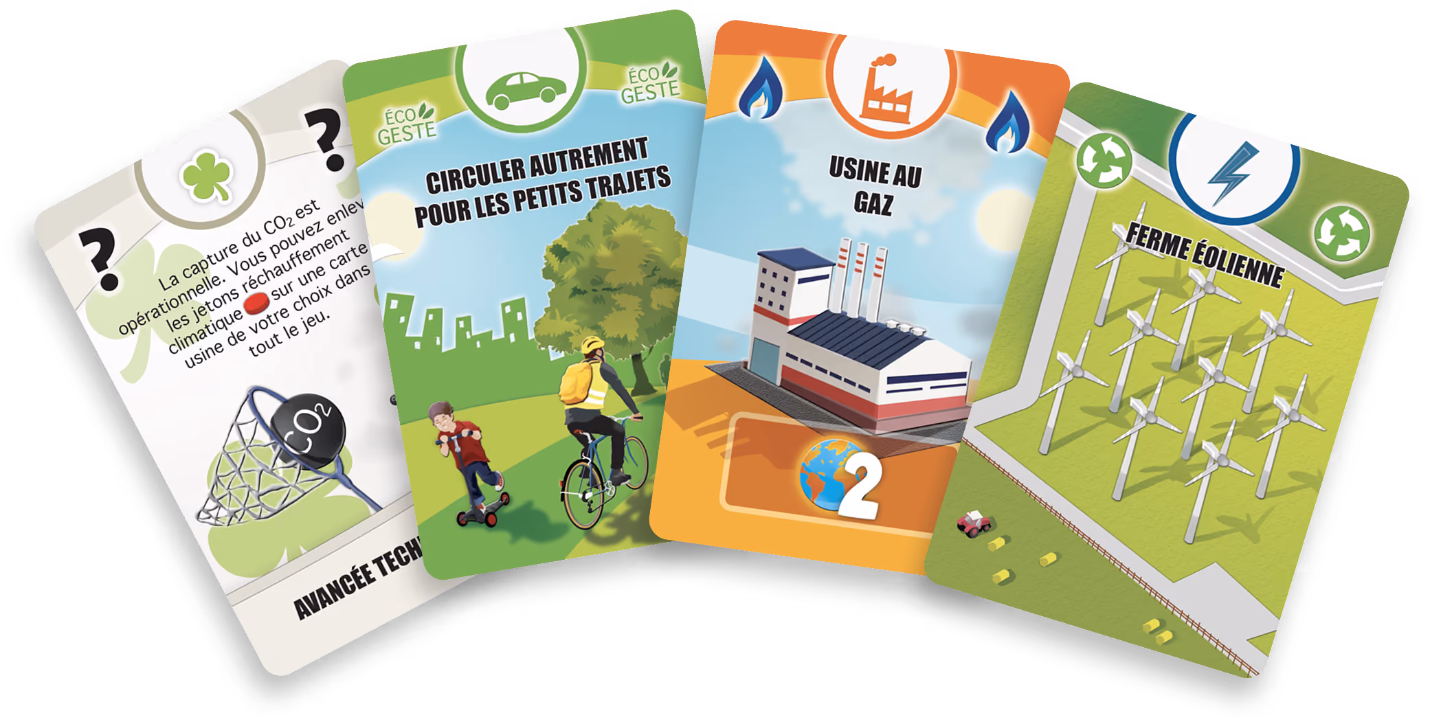 Cartes de Mission Renouvelable : éco-gestes, usine au gaz, ferme éolienne et avancée technologique