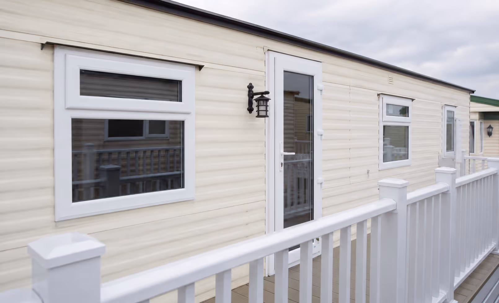 White uPVC windows and door fitted on a static caravan in Northern Ireland
