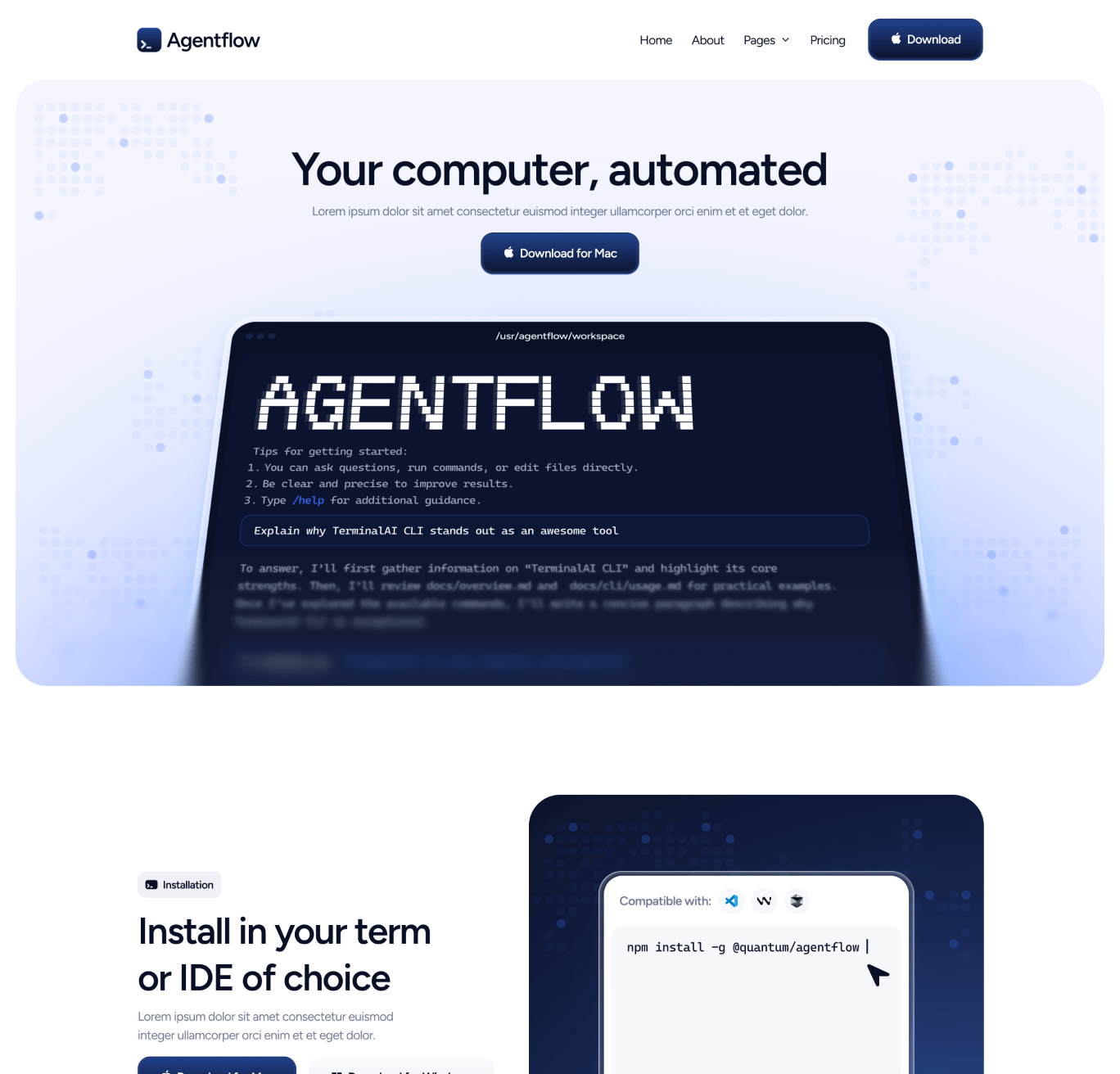 Agentflow - Home V1 Page - Terminal AI Assistant Webflow Template