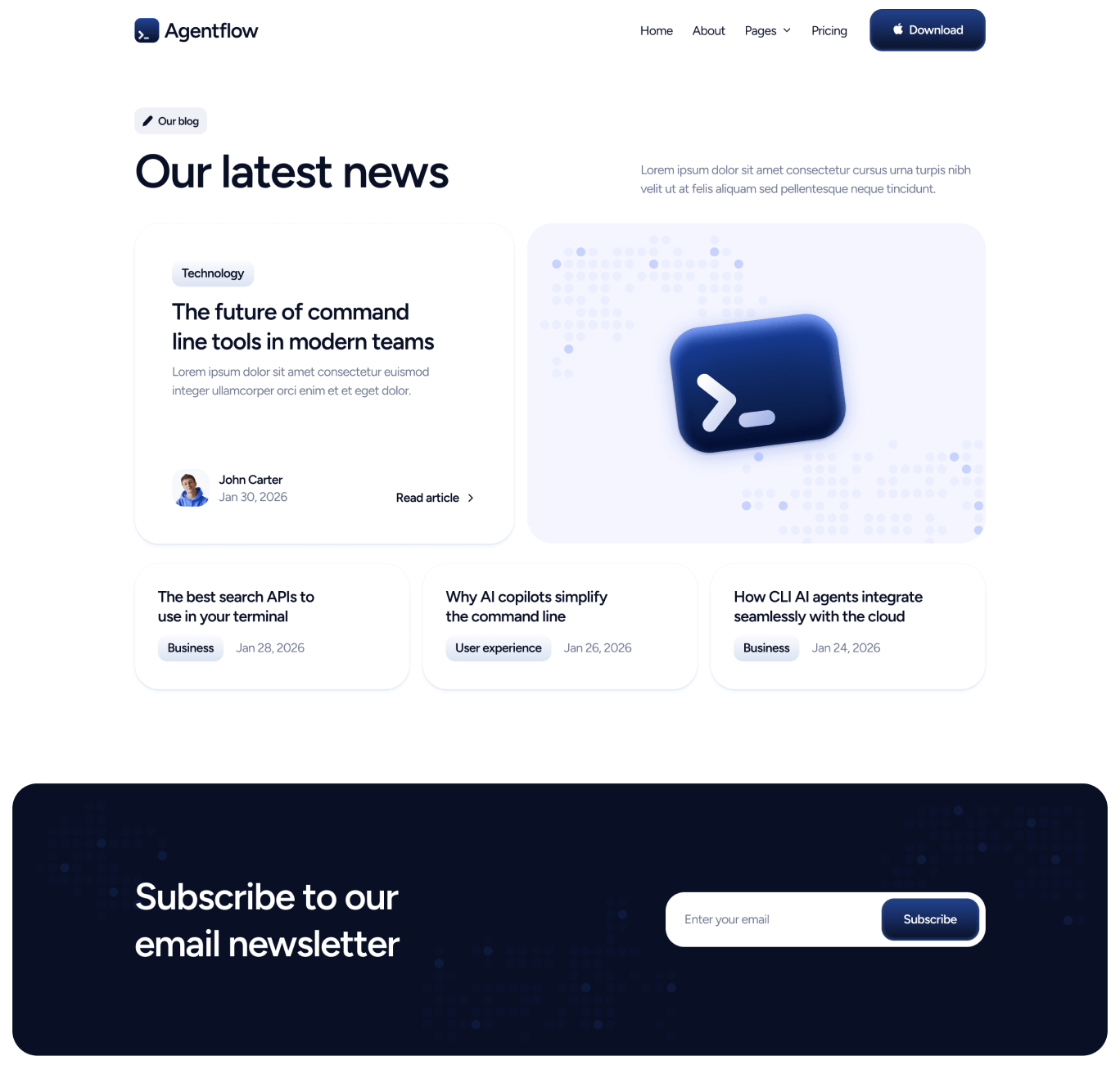 Agentflow - Blog V1 Page - Terminal AI Assistant Webflow Template