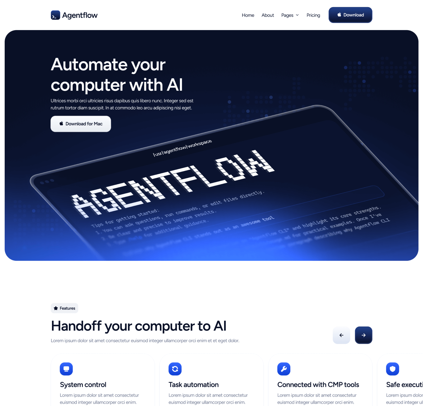 Agentflow - Home V2 Page - Terminal AI Assistant Webflow Template
