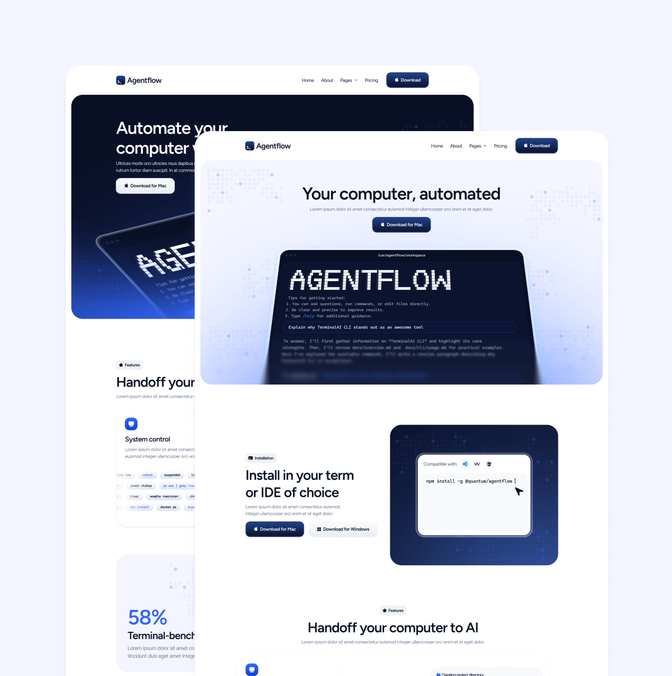 Agentflow - 20+ Pages Included - Terminal AI Assistant Webflow Template