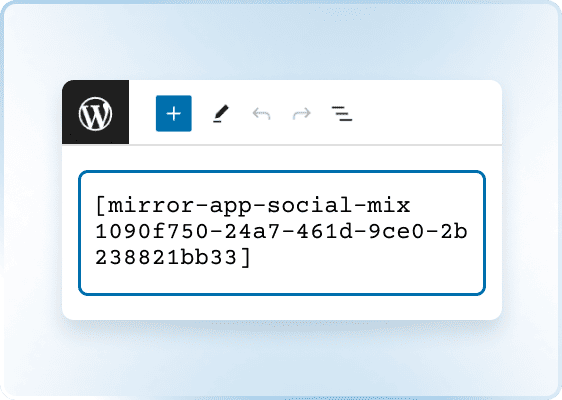 Pega el shortcode del feed de Social Media Mix en el editor de páginas de WordPress