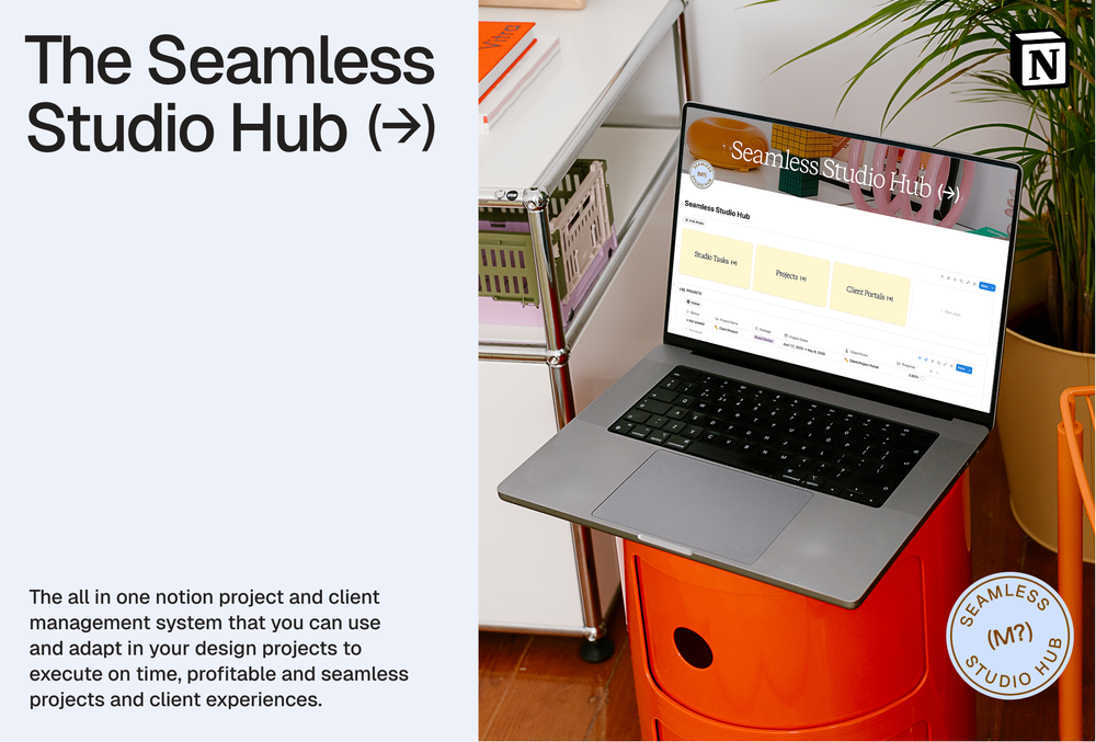 The Seamless Studio Hub, a Notion business hub and client portal for designers