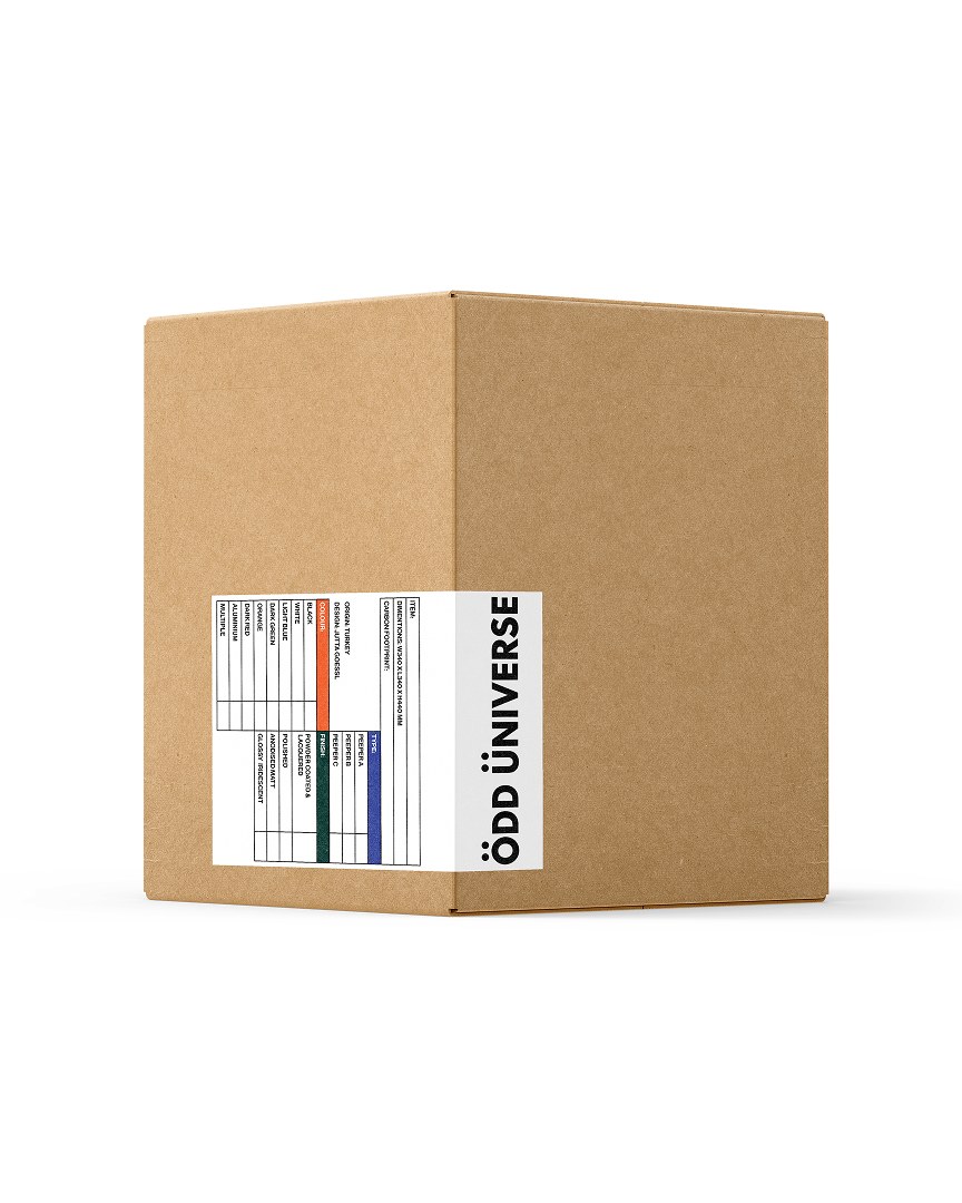 Odd Universe kraft shipping box with a printed ou product label