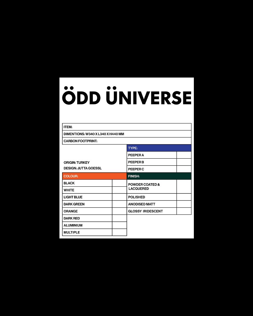 Odd Universe black product spec label flat-lay detailing the ou packaging system