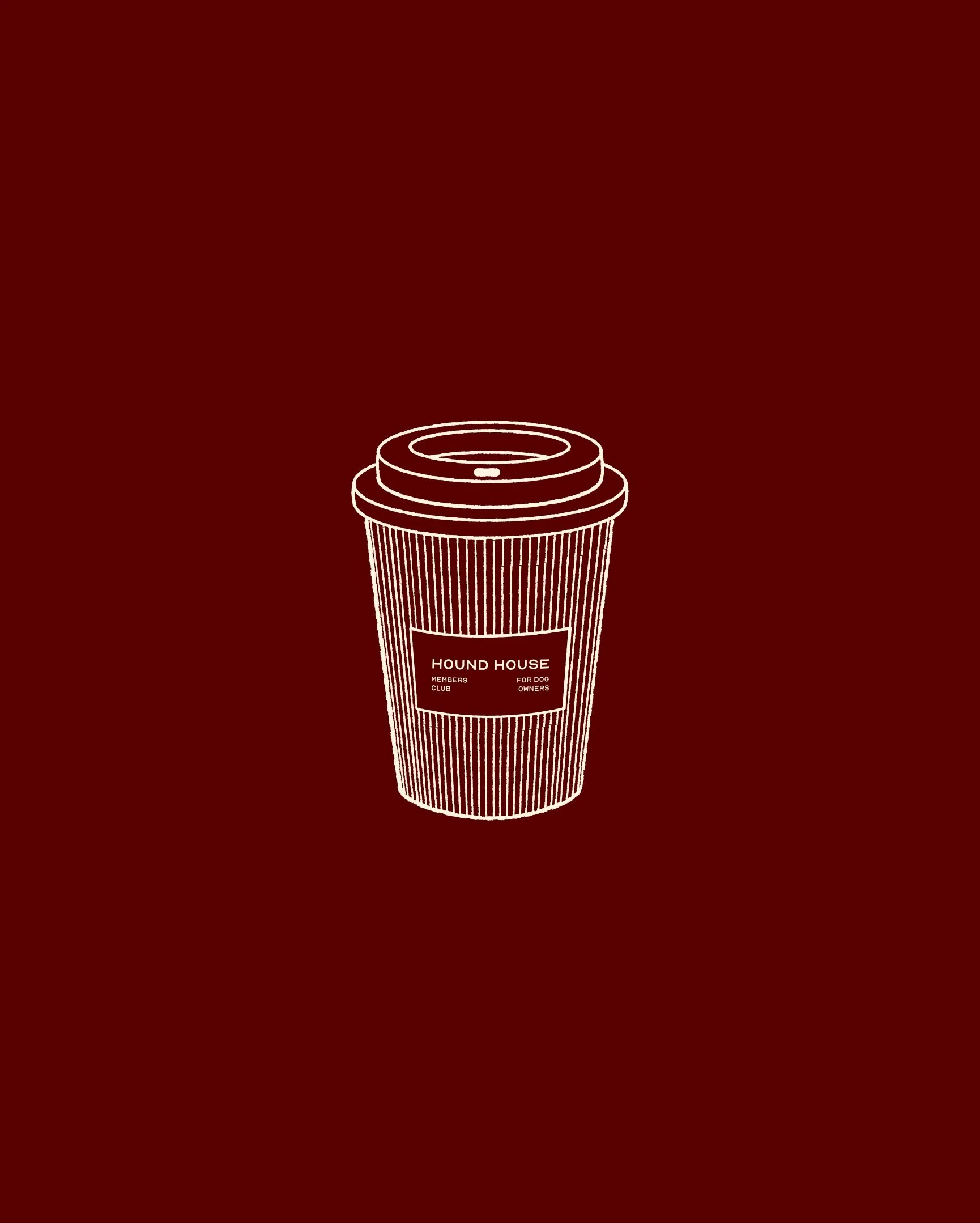 Hound House illustration of a red branded coffee cup