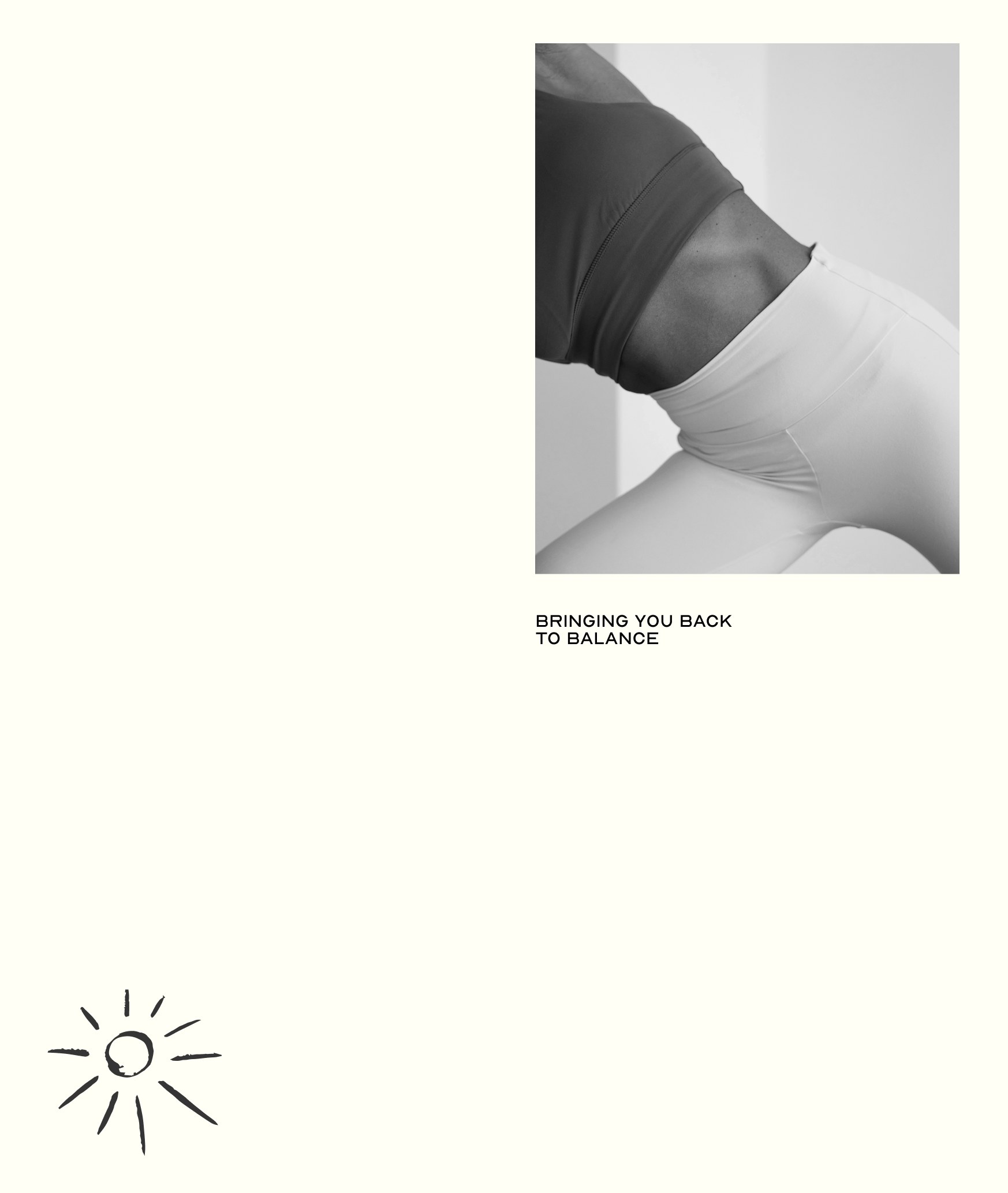 Kore Pilates brand brochure spread on sage showing the identity system and typography