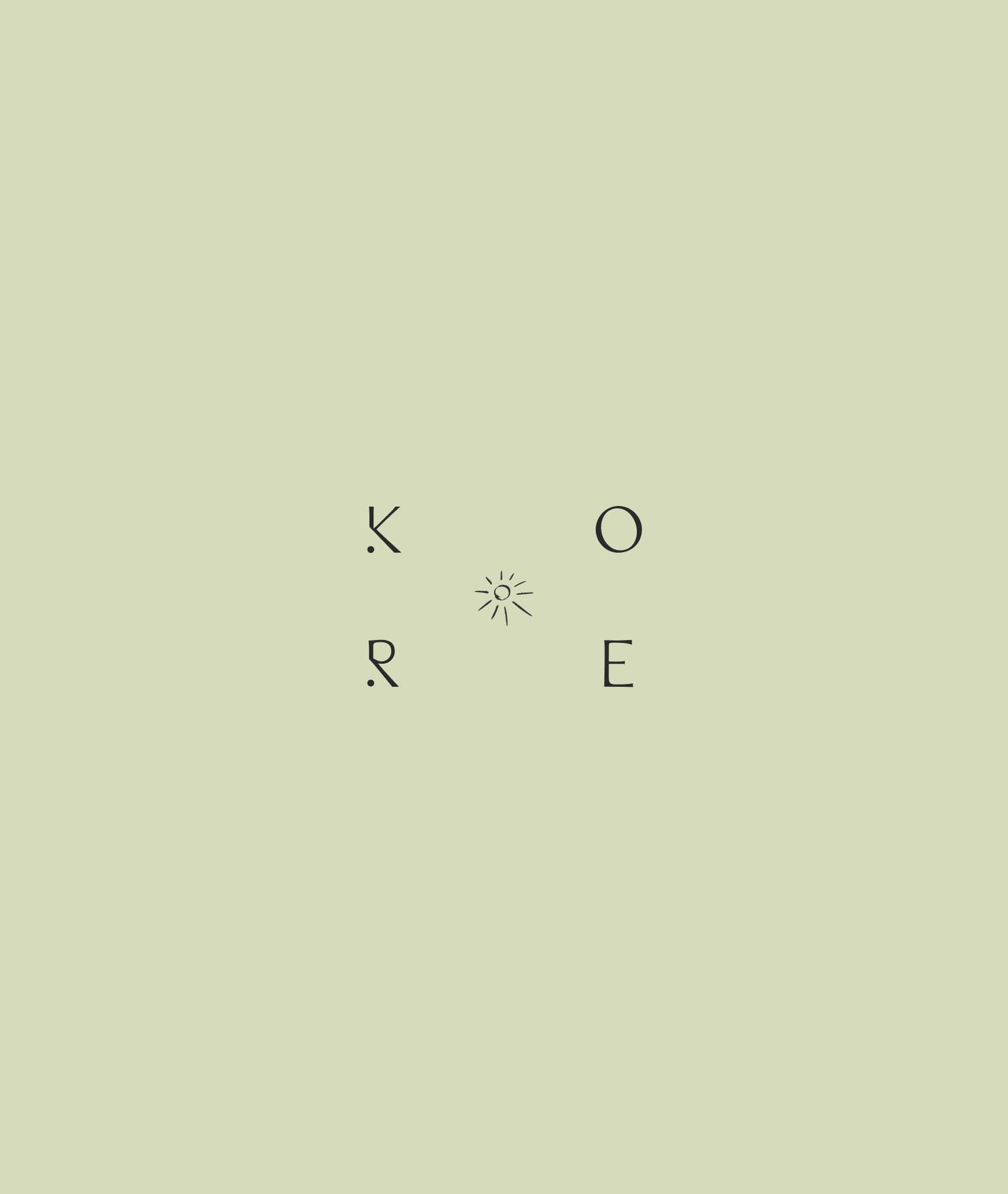 Kore Pilates logo mark centred on a sage-green background