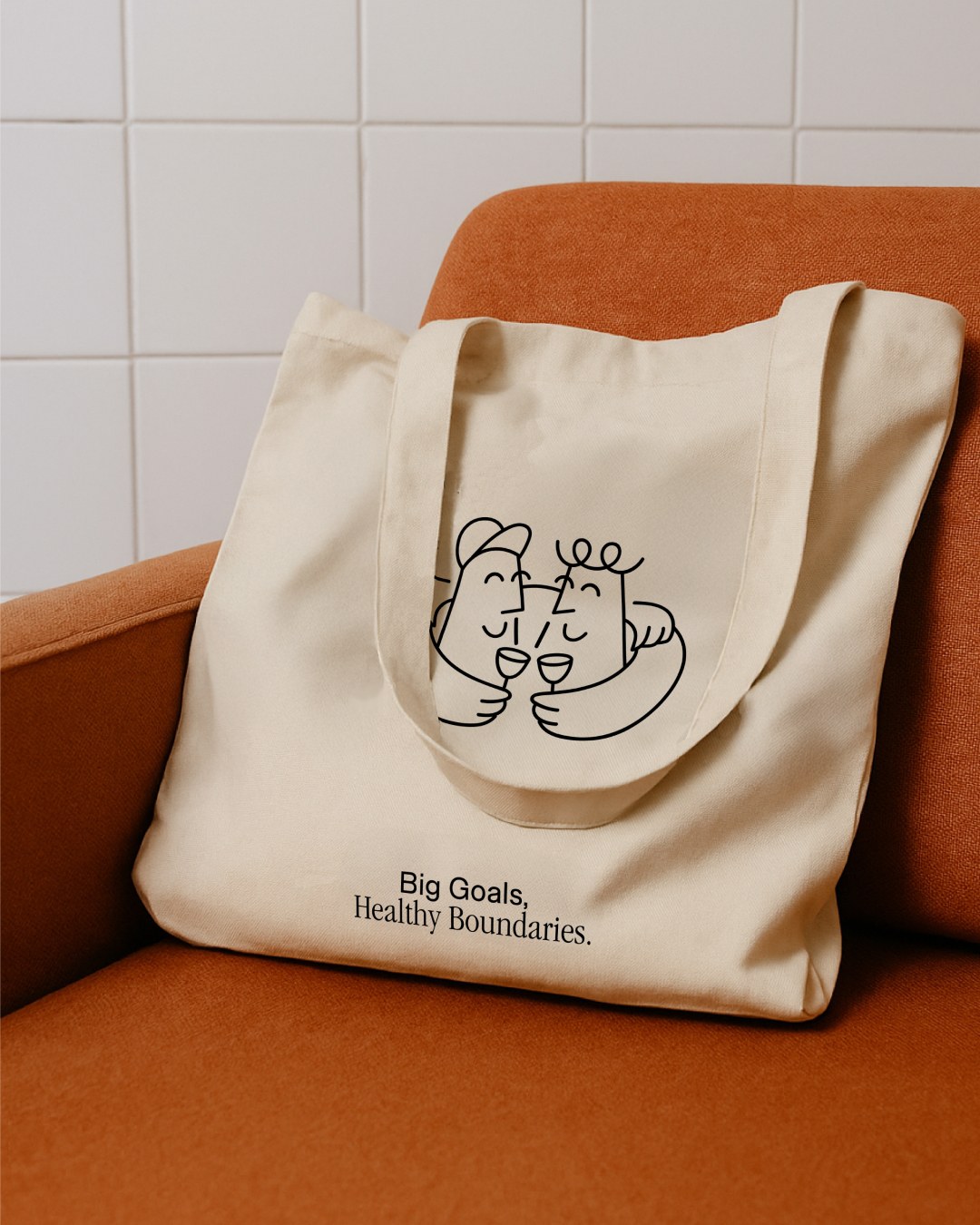 Out of Office canvas tote bag with the line-drawn character illustration
