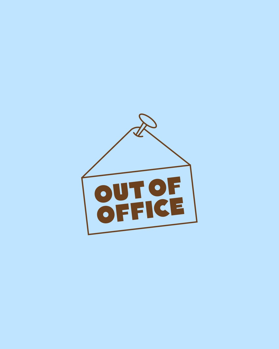 Out of Office hanging sign logo line illustration on a blue background