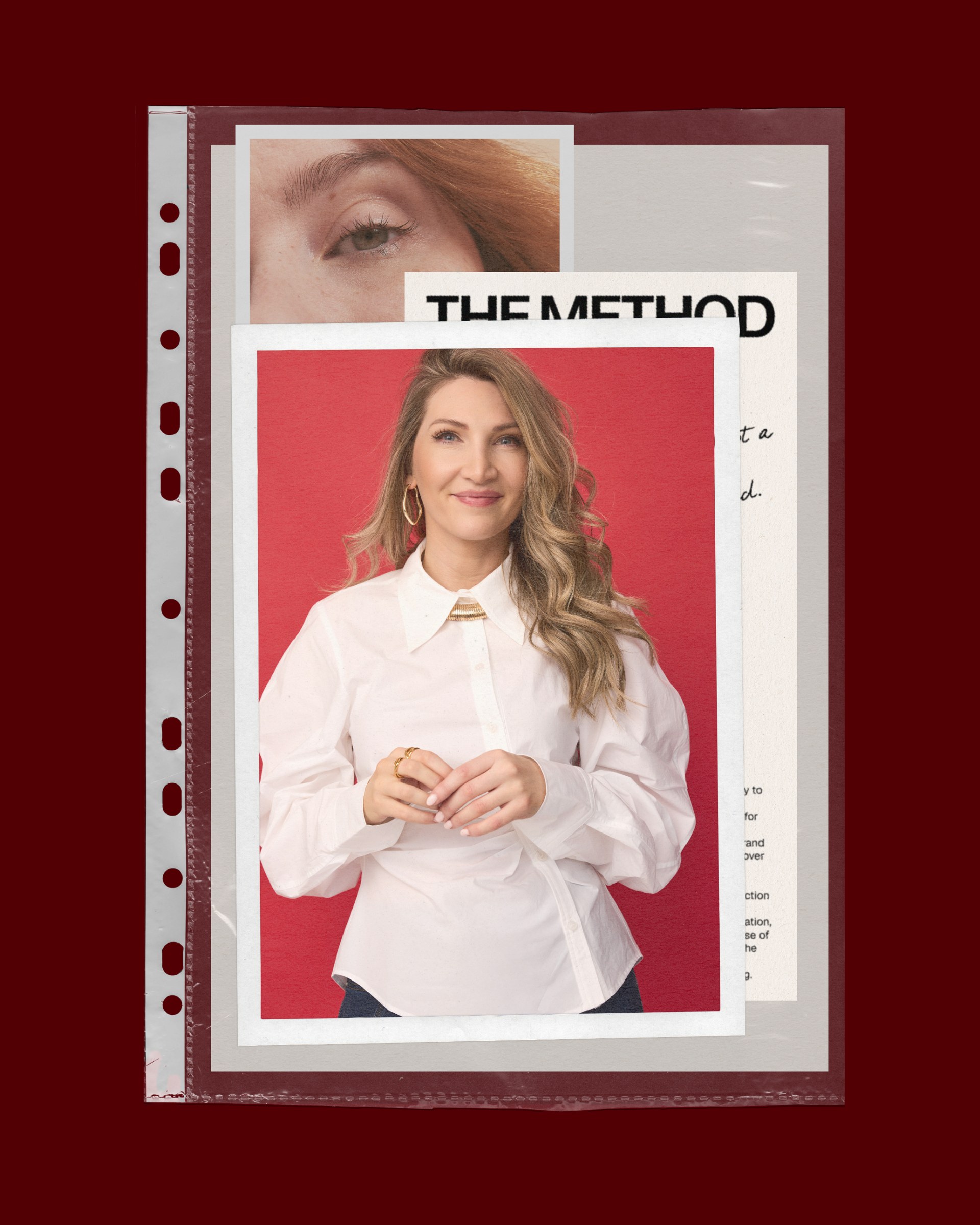 Jo Bird red collage reel cover with the wordmark and brand imagery