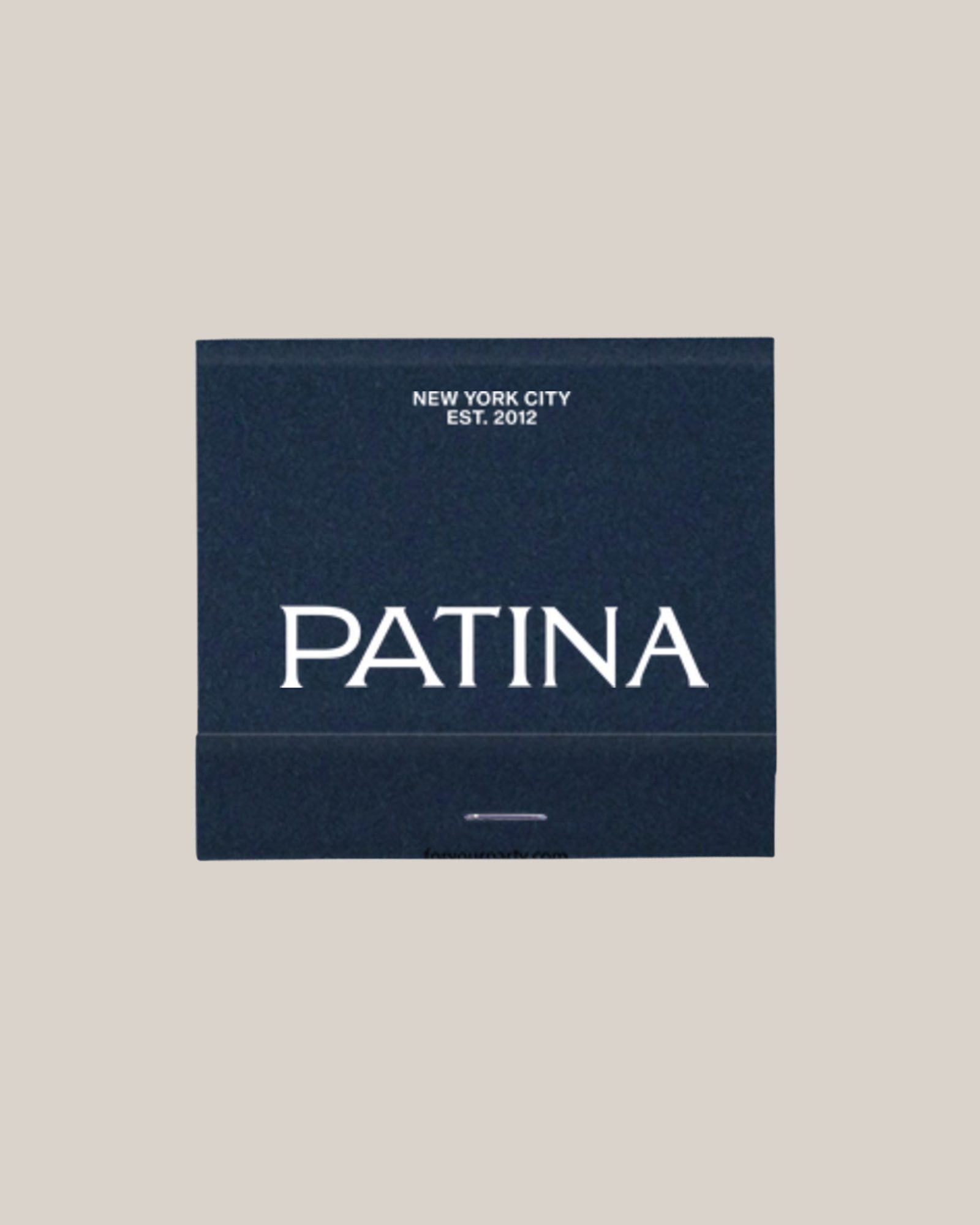 Patina branded matchbox in navy and cream