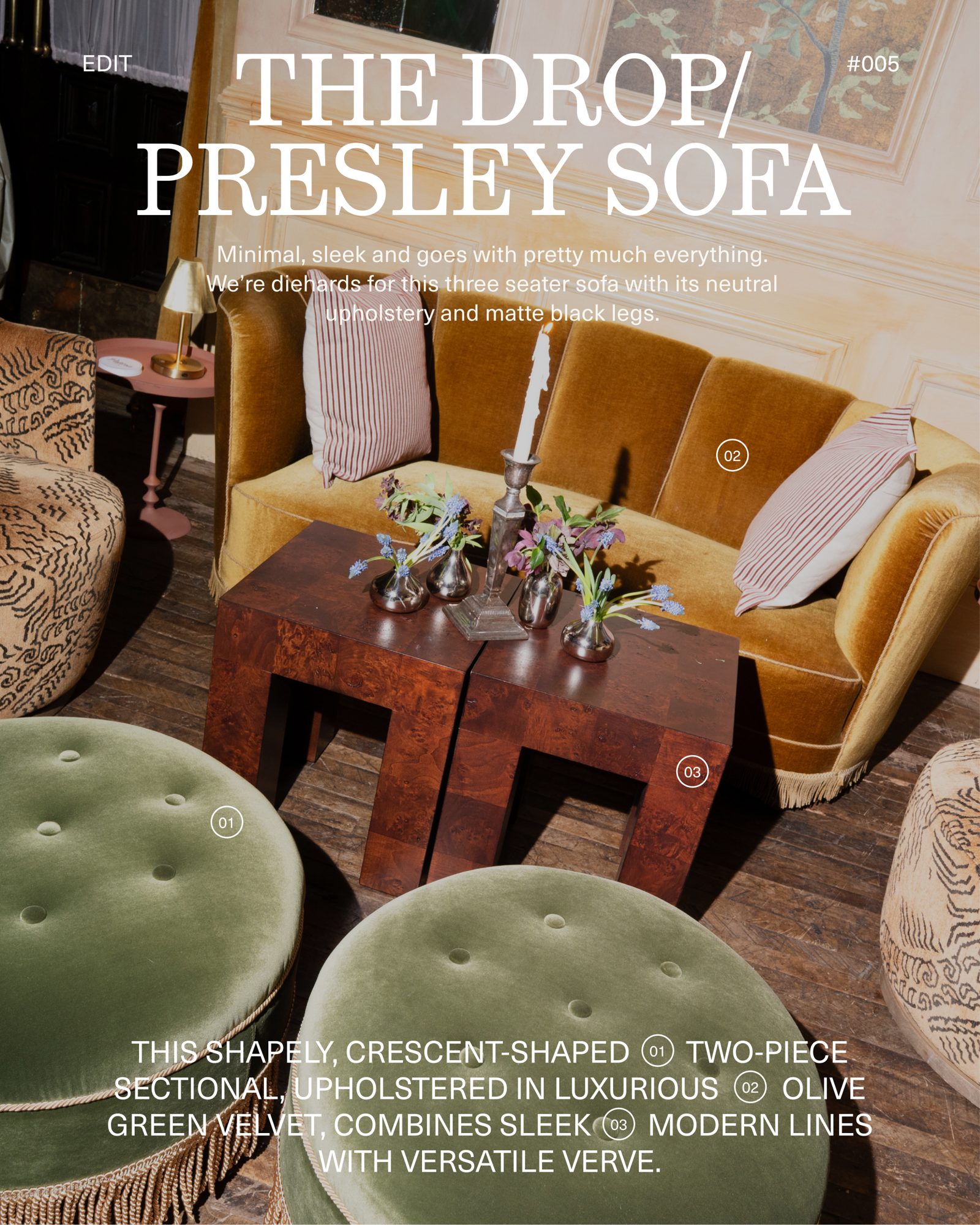 Patina Instagram drop post for the Presley sofa
