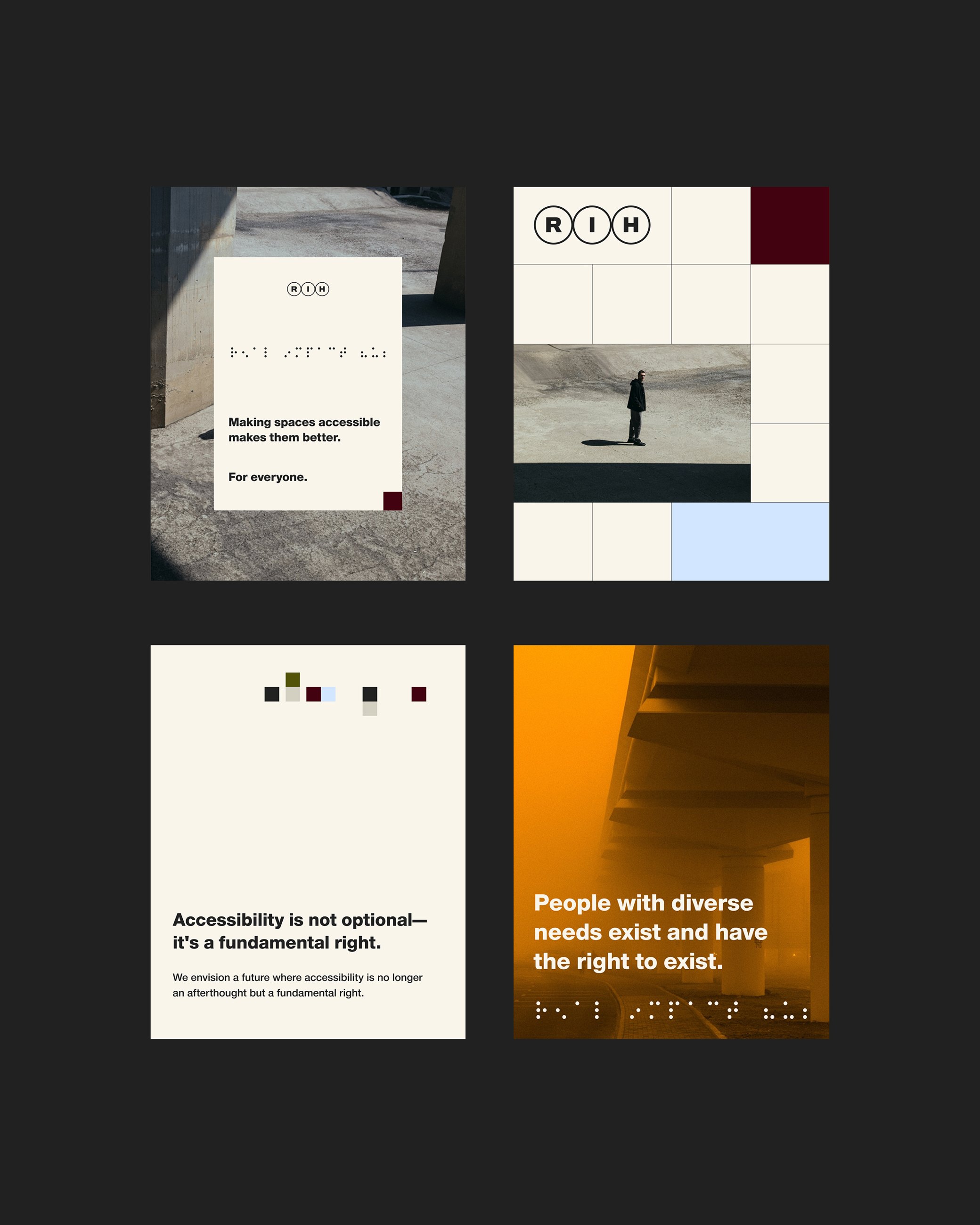 Real Impact Hub social media post templates in the brand's editorial layout