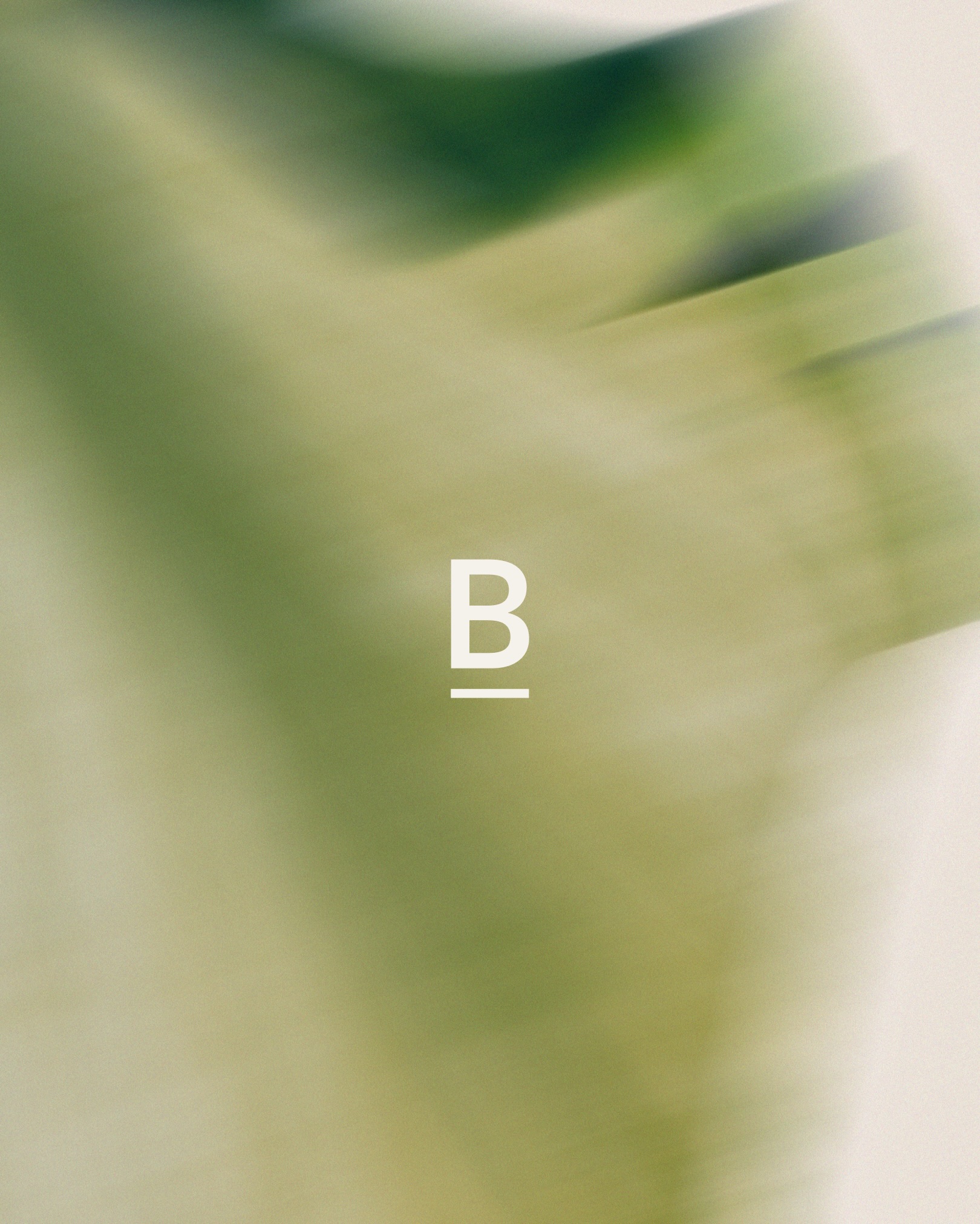 BaseLine B monogram over a soft green motion-blurred background