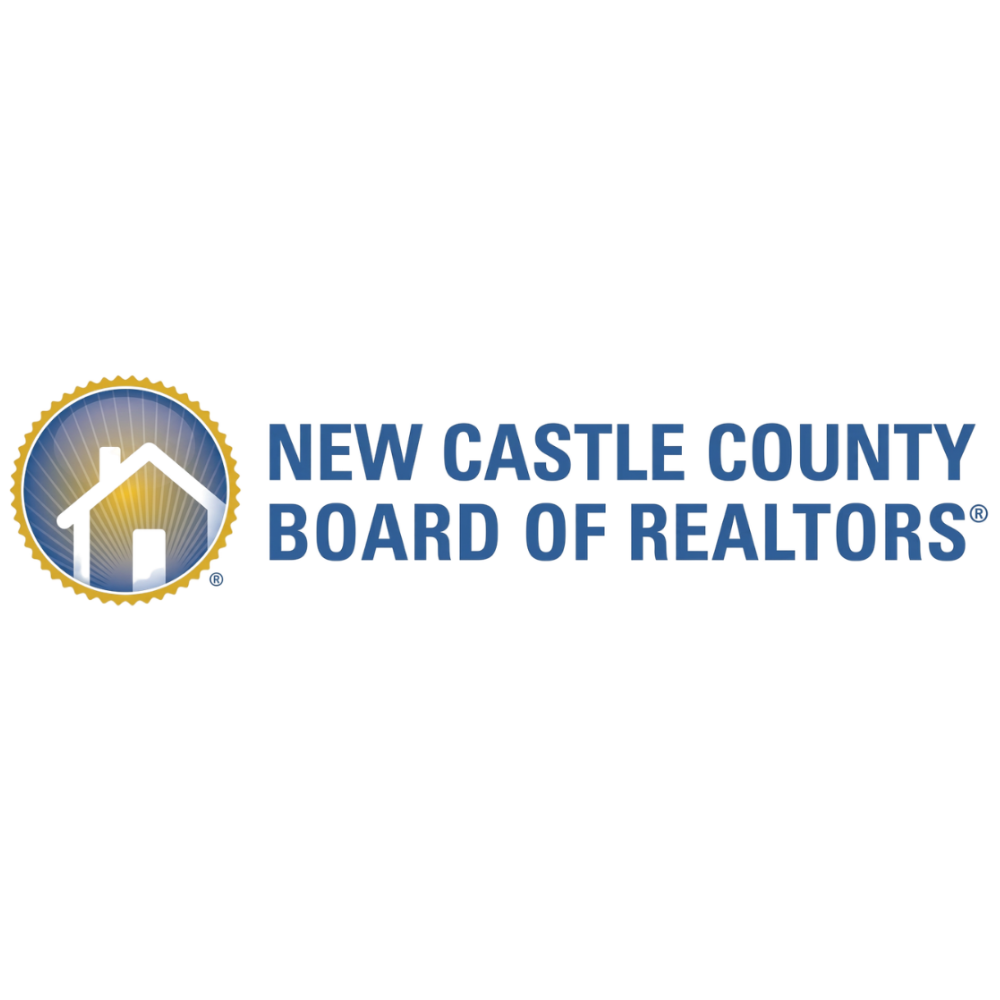 Logo of New Castle County Board of Realtors featuring a white house icon inside a gold and blue circular emblem next to the text 'New Castle County Board of Realtors' in blue capital letters.