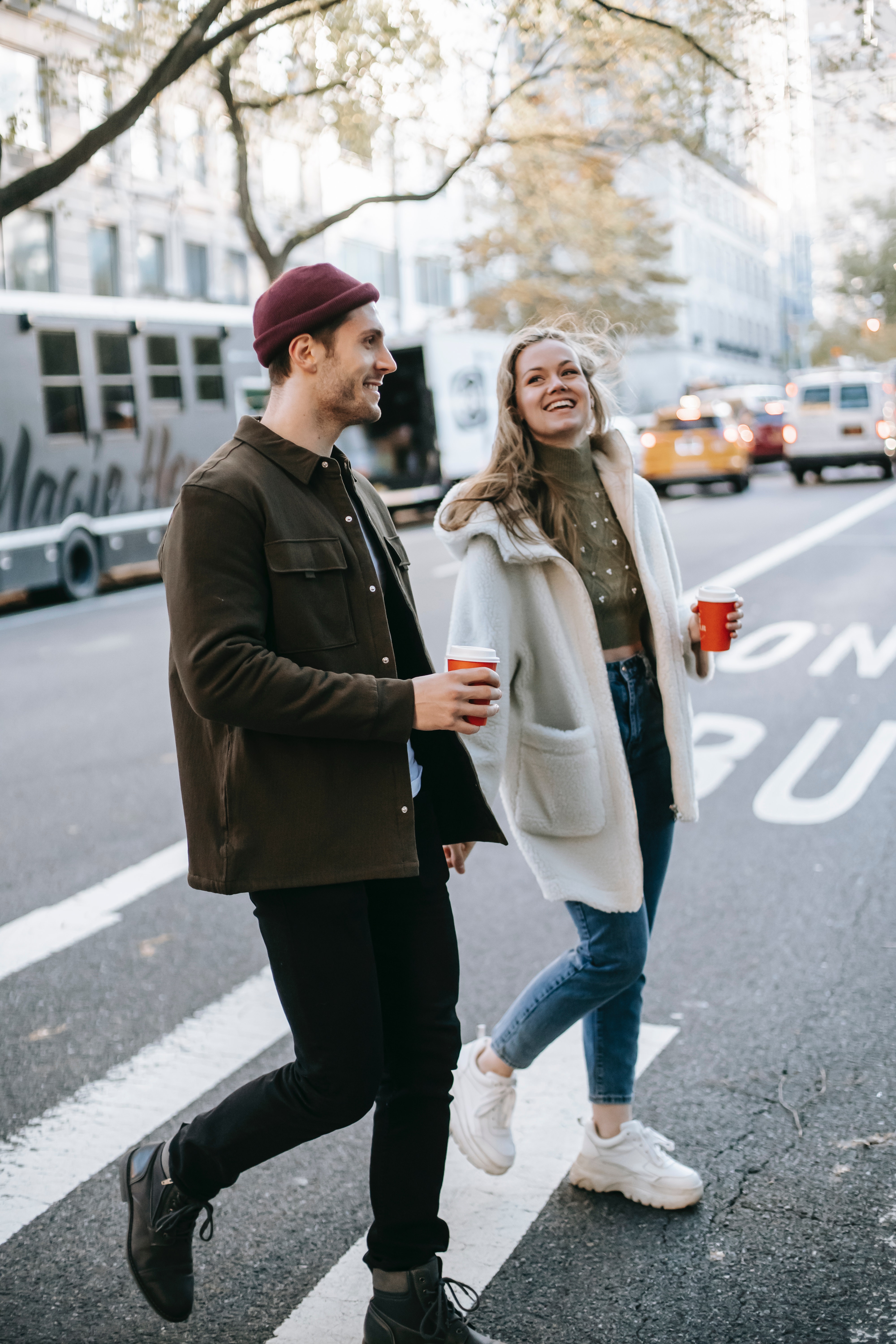 Couple walking in the city stock photo