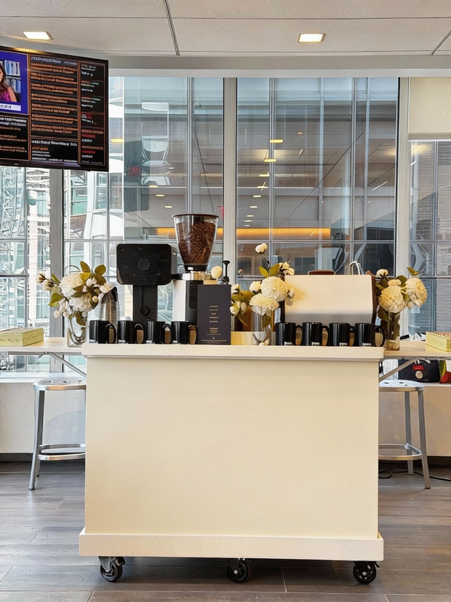 Custom branded Ethos coffee cart at a Philadelphia brand activation