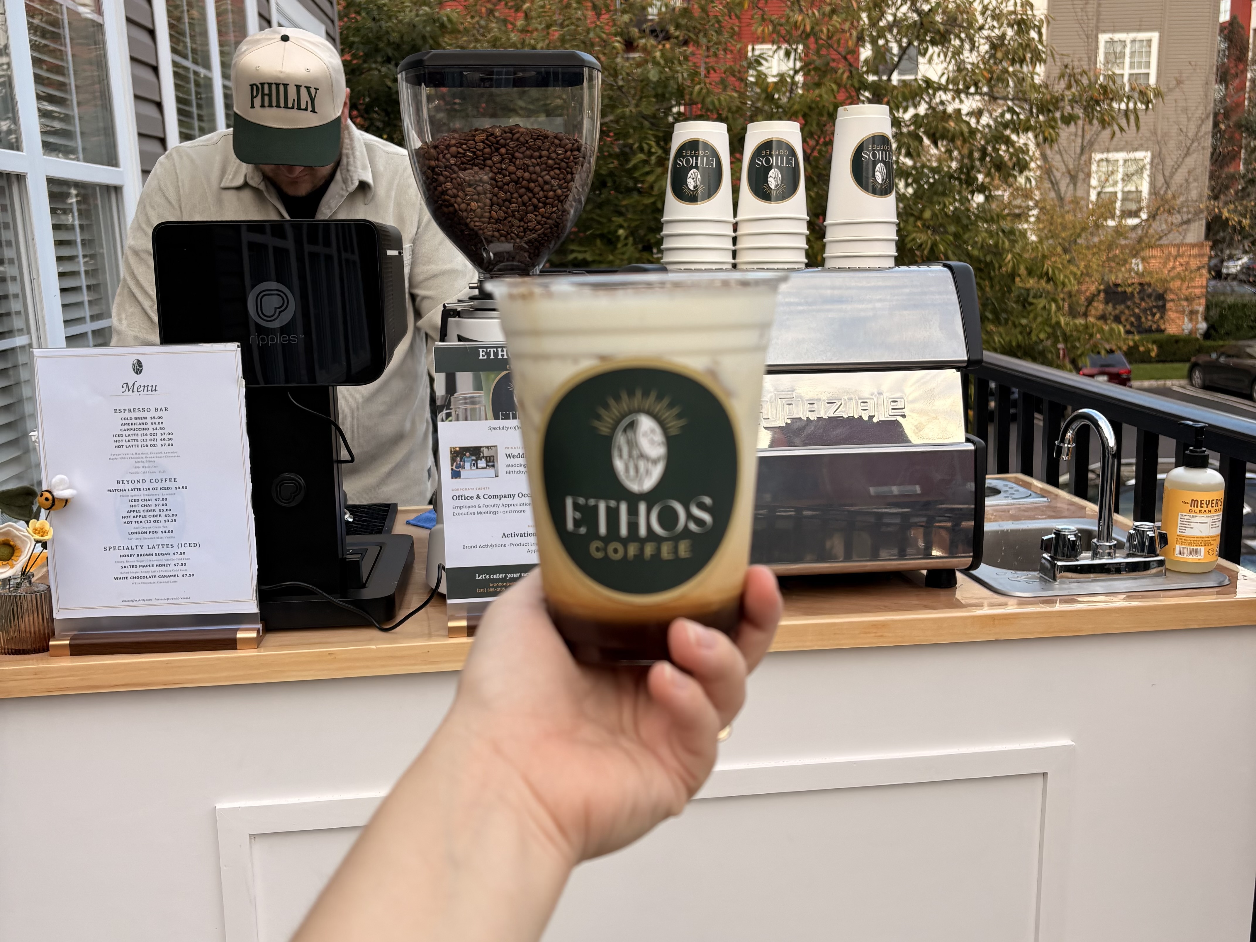 Ethos Coffee wedding coffee cart at a Philadelphia area venue