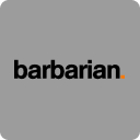 The word 'barbarian' in bold lowercase black letters on a gray background with an orange period.
