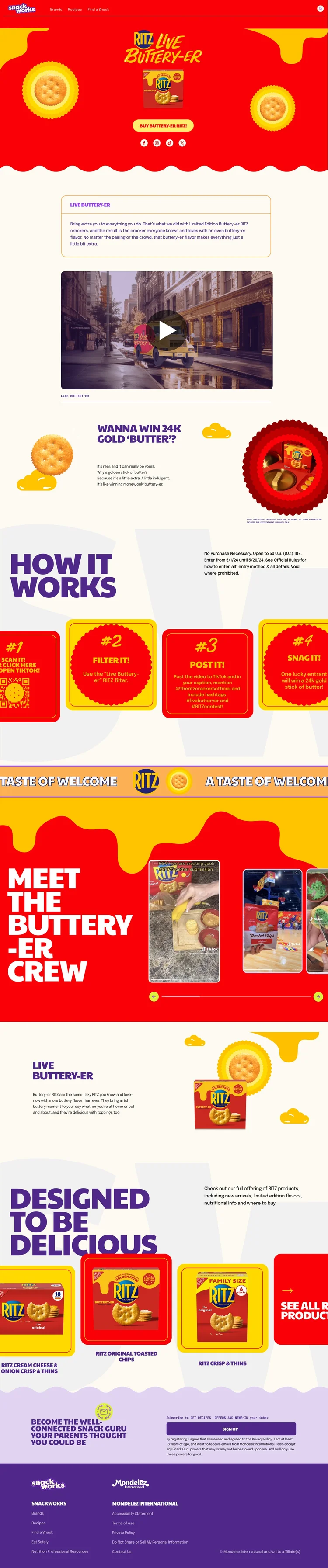 Ritz Live Buttery-er crackers promotion with product images, contest details, and how to enter steps.