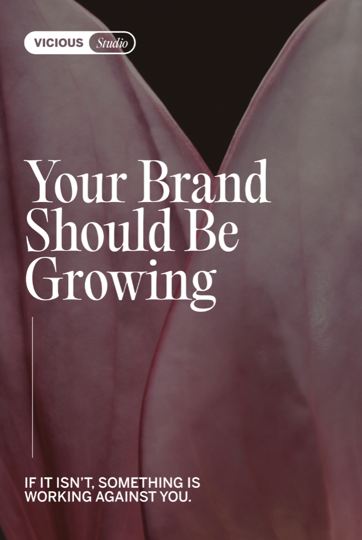 Text on purple flower petals background: Your brand should be growing; if not, something works against you.