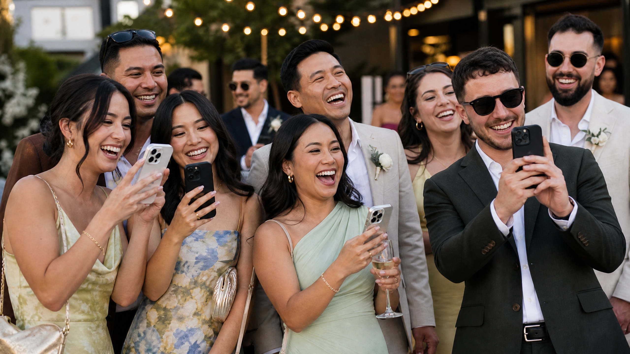 Wedding guests capturing and sharing joyful moments at a modern 2026 celebration.