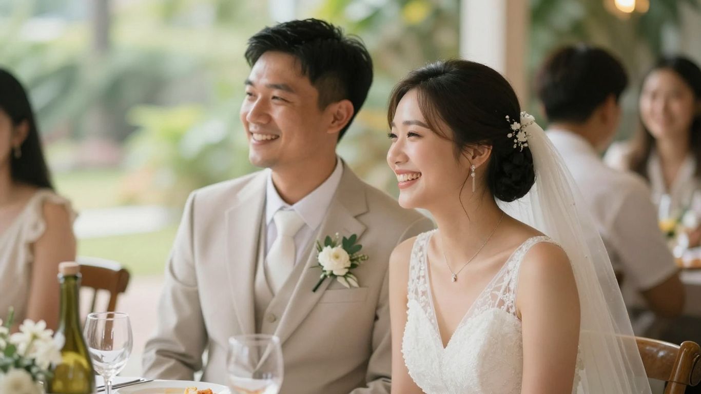 Joyful couple celebrating their wedding day