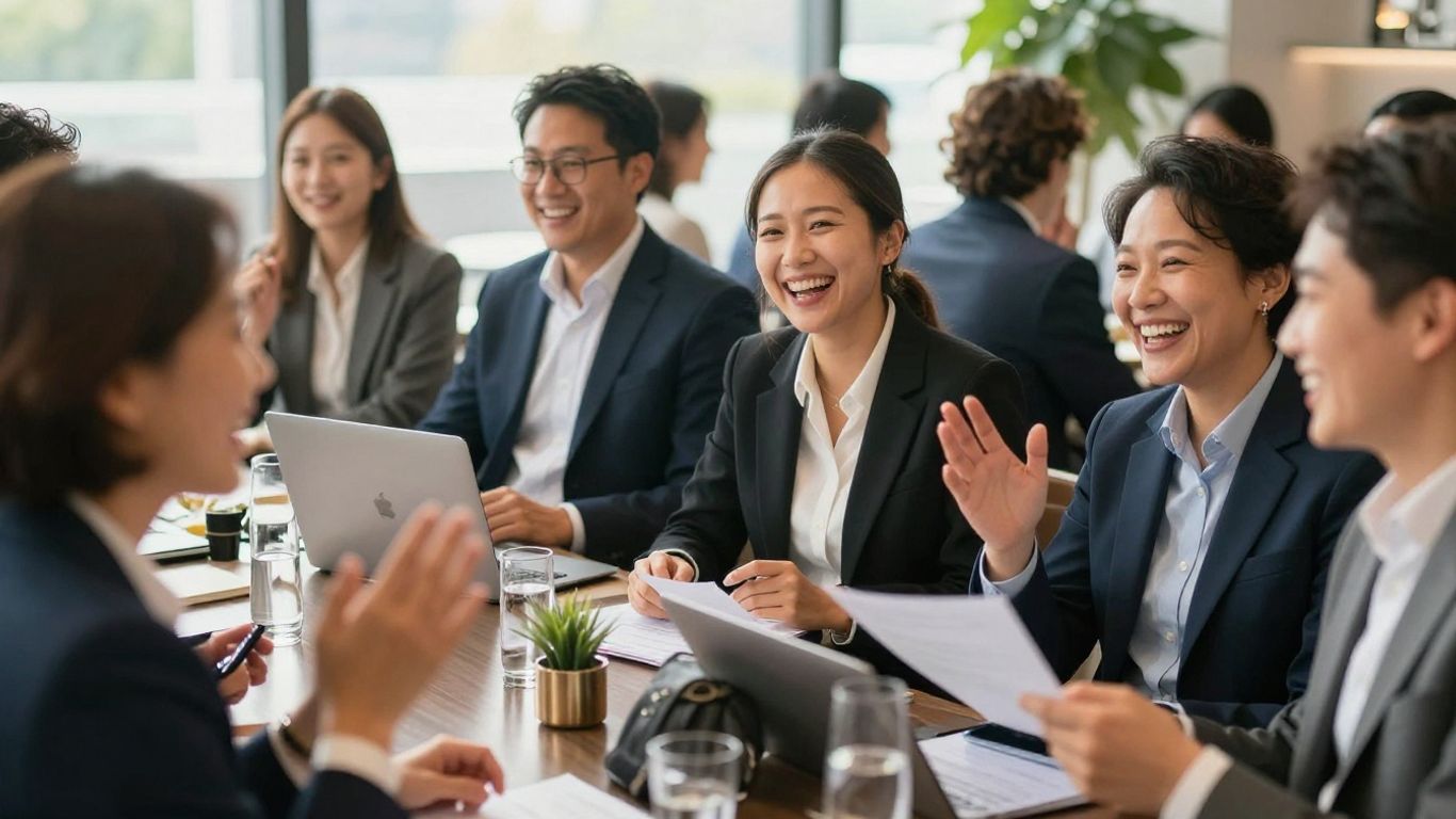 People celebrating at a corporate event.
