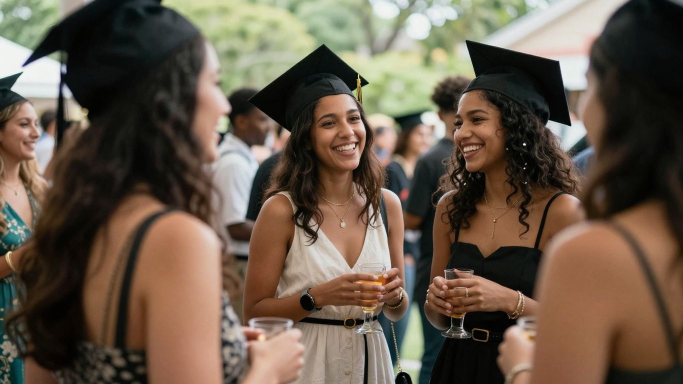 Graduation party with happy people celebrating