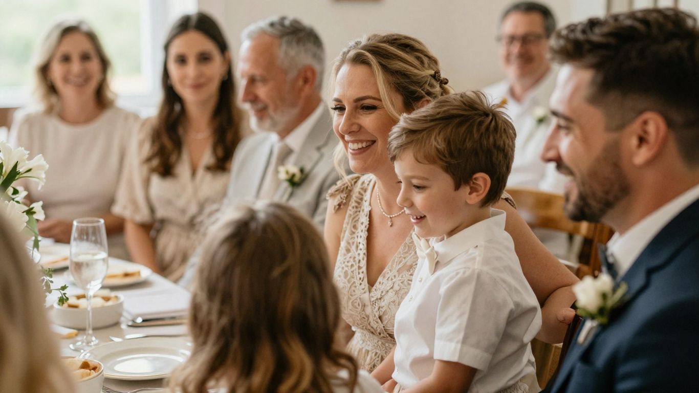 Family celebrating a christening with candid smiles and natural light.