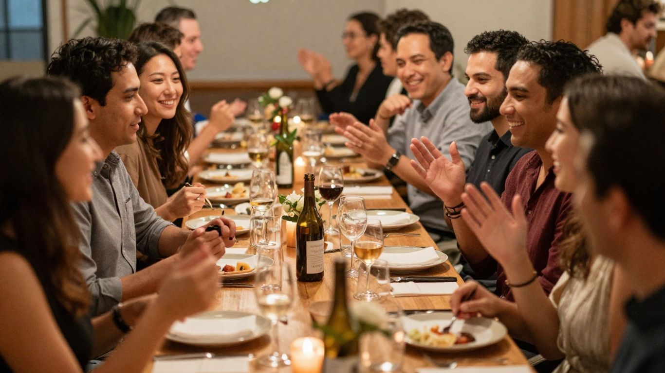 People celebrating at a lively event with genuine smiles.