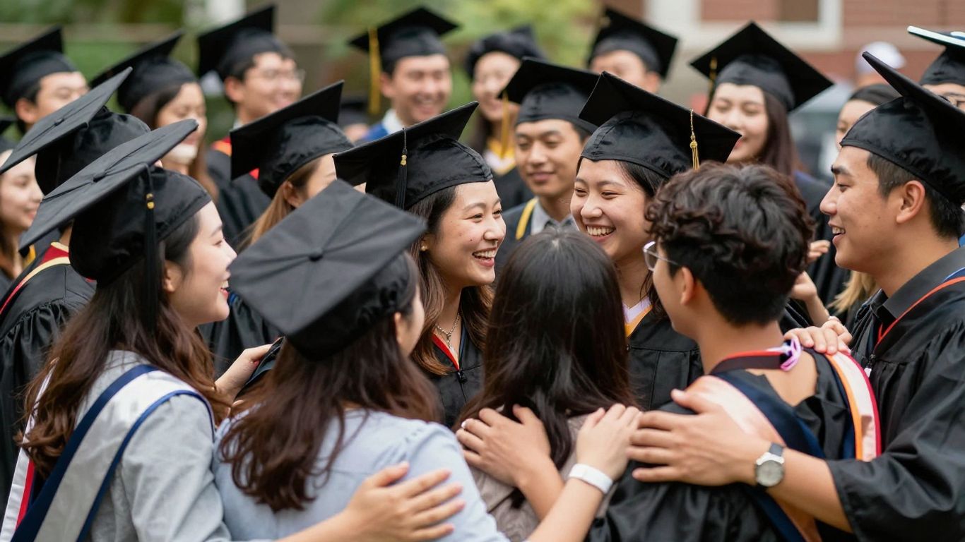 Graduates celebrating with friends and family at a party.