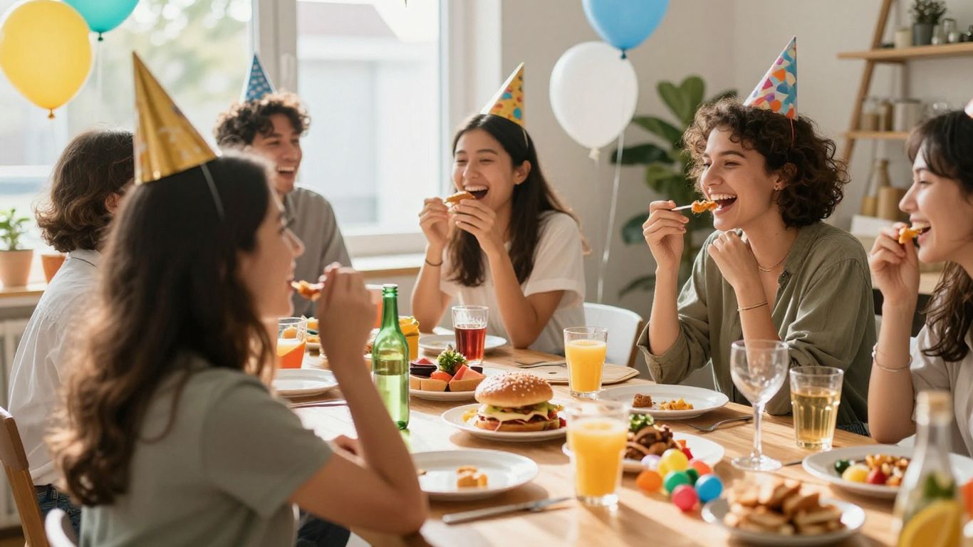 People celebrating a birthday party with joy and laughter.