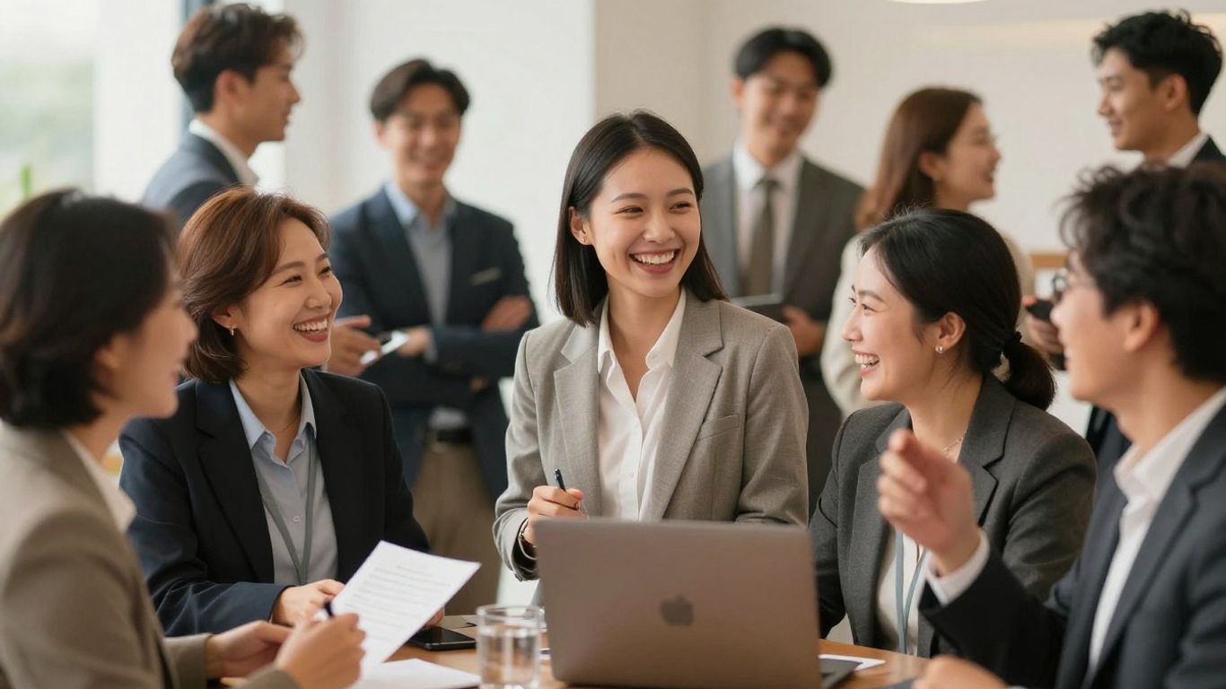 People celebrating at a corporate event.