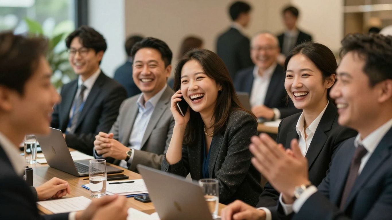 People celebrating at a corporate event.
