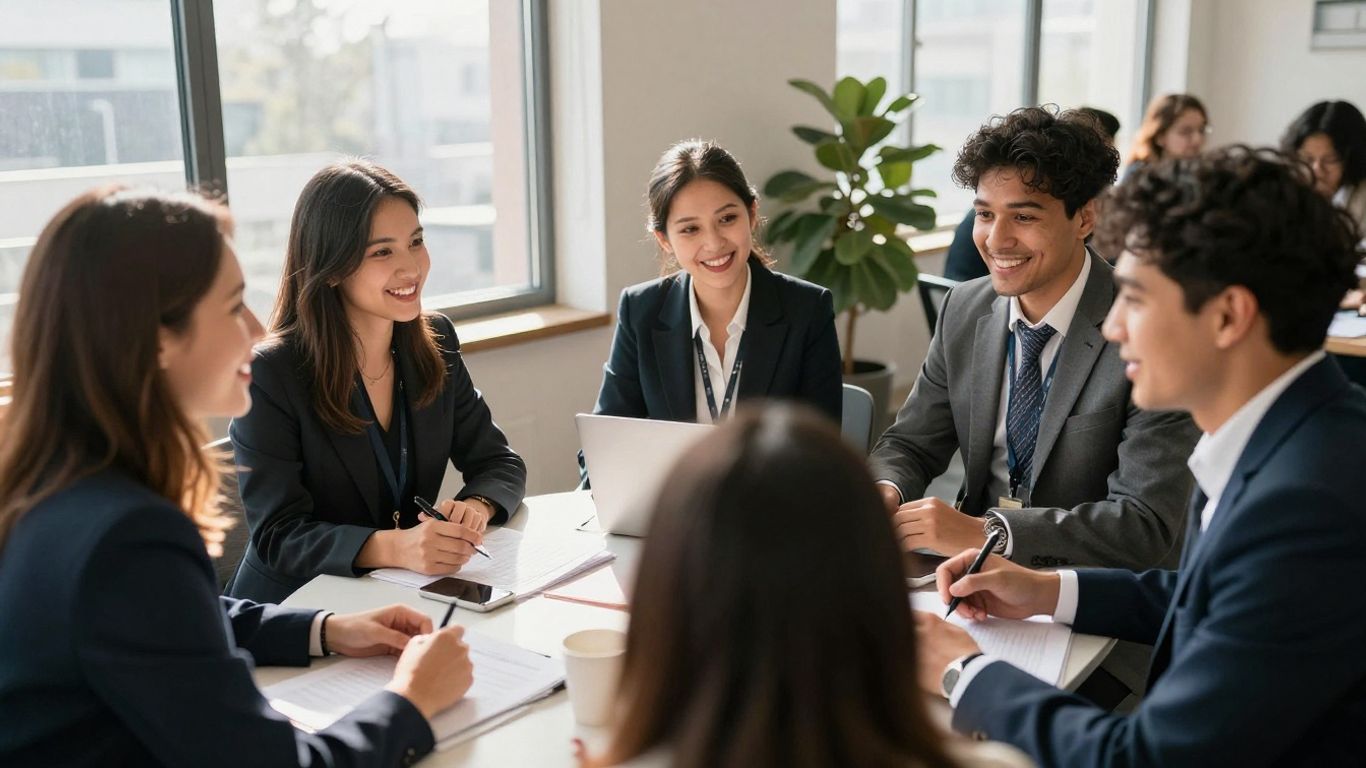A diverse team collaborates on a virtual event project