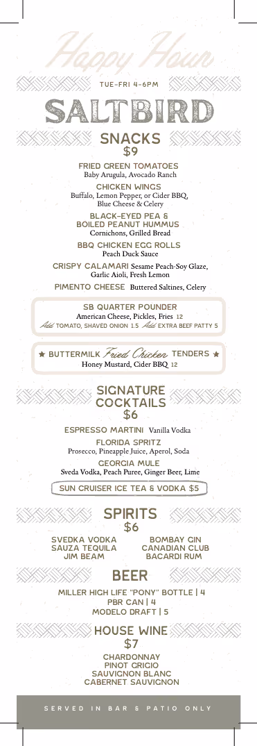 happy hour menu