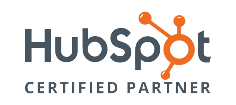 HubSpot Certified Partner logo with orange and gray text and icon.